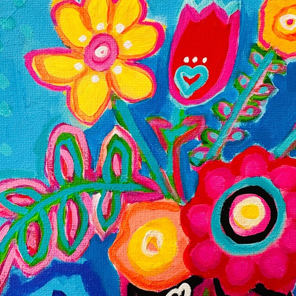 Folk Art Flower Painting: Cheery Gallery Wall Decor One-of-a-Kind Original - Picture 7 of 9